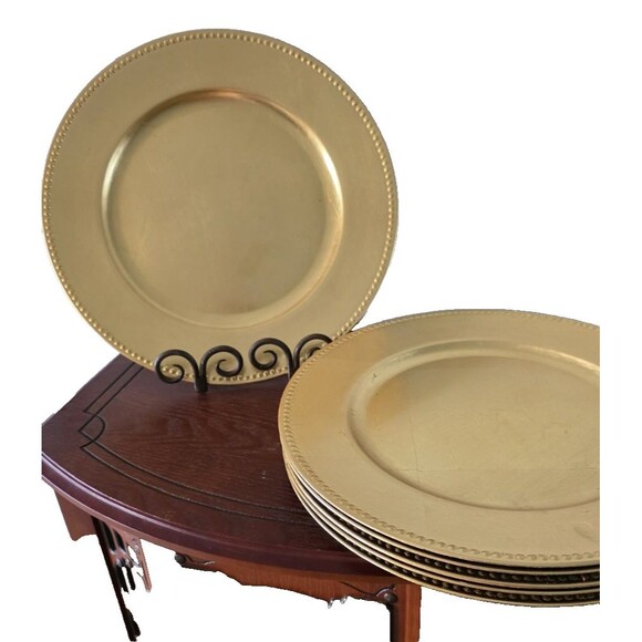 Set of 6 Gold Finish Charger Service Plates 13" by Gibson - Picture 2 of 6